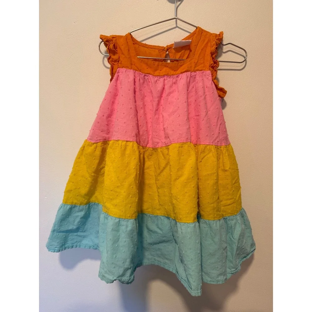 Happy Threads Girls 3T Tiered Swiss Dot Colorblock Dress Ruffle Sleeve Summer